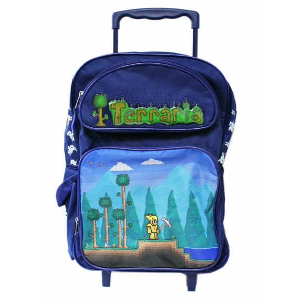 Licensed Terraria Boys 16" inches Large Blue School Roller Backpack NEW